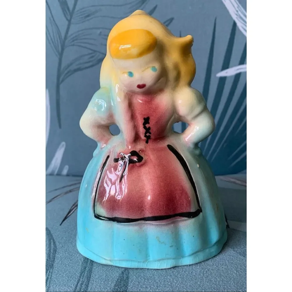 2 Dutch Girl Planters Vase Ceramic Vintage MCM Retro Art Deco